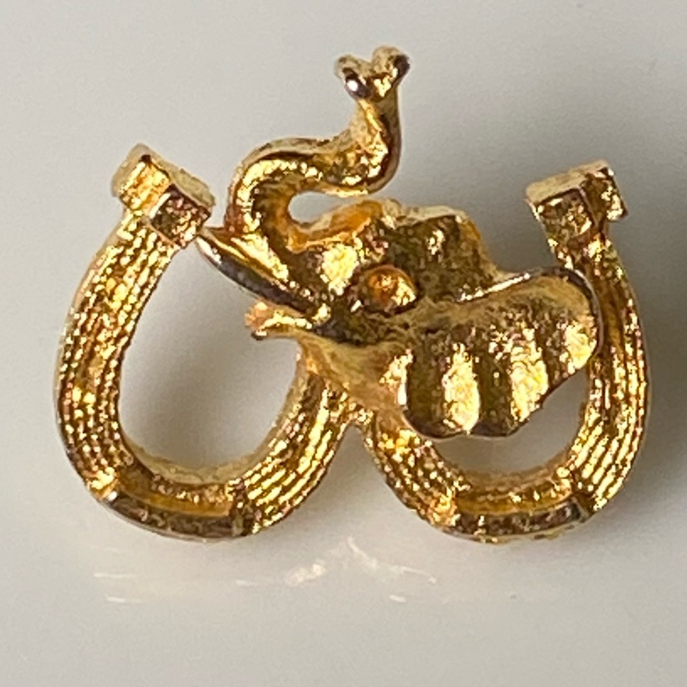 Vintage Good Luck Horse Shoe Gold Tone Elephant Women’s Pin Brooch